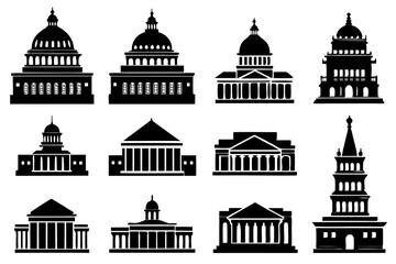 Set of country capital building silhouette vector illustration black. country capital City Building 