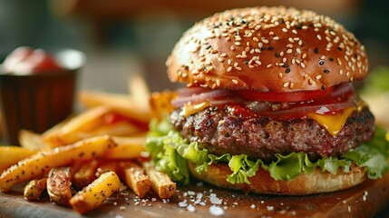 Juicy Cheeseburger with Crispy Fries