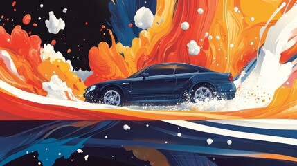 High-Speed Sports Car Race with Floating Rubbles Background - Gen Ai, Illustration