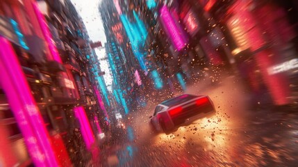 High-Speed Sports Car Race with Floating Rubbles Background - Gen Ai, Illustration