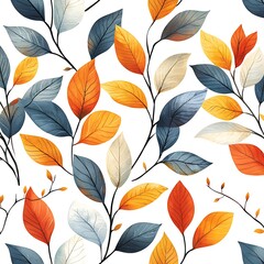 Fototapeta premium A seamless pattern of watercolor autumn leaves creates a tapestry of fall foliage.