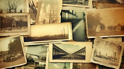 A collage of vintage photographs showcasing historical scenes.