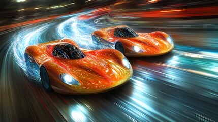 High-Speed Sports Car Race with Floating Rubbles Background - Gen Ai, Illustration