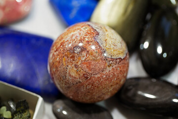 Jasper sphere close up in studio lights.