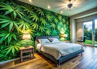 Stylish Weed Bedroom Wallpaper Featuring Lush Greenery for a Vibrant and Relaxing Atmosphere