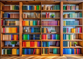 Stylish Wooden Shelves Displaying a Variety of Colorful Books in a Modern Home Interior Setup