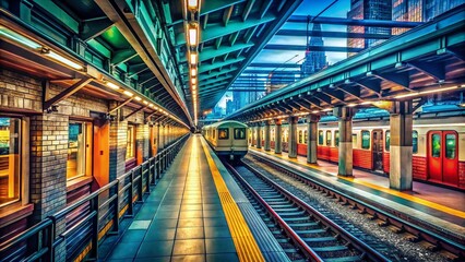 Fototapeta premium Subway platform sign in New York City showcasing urban transit system and city infrastructure details