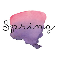Gradient Pink and Violet Gradient watercolor texture background with Lettering Spring. Water Color Splash Template for Decoration, Greeting Card Design, Invitation. Hand Drawn Banner, Art, Message