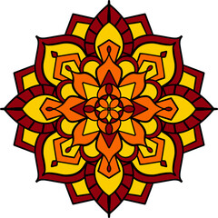 Colorful Red, Orange and Yellow Mandala - White Background