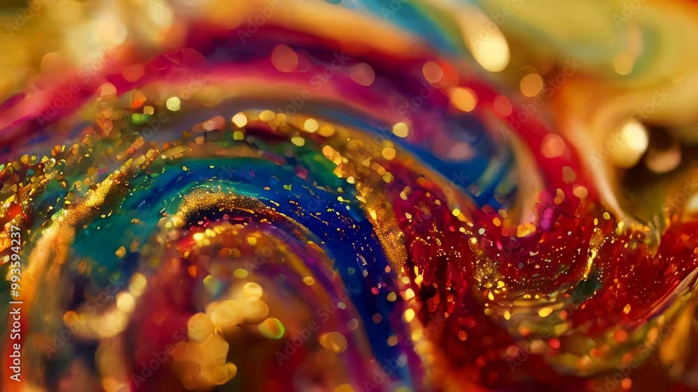 Poster close up view of a vibrant and dynamic swirling pattern, showcasing a mix of colors and shapes in ab