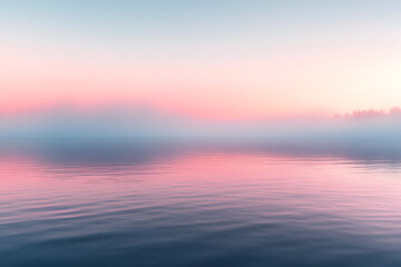 Ethereal Mist Rising Above Calm Waters at Dawn: Pastel Sky Reflections