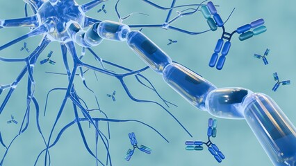 Antibodies can help regulate neuroinflammation, essential for brain health but linked to diseases like Alzheimer's and multiple sclerosis when excessive; 3d rendering