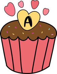 Birthday cupcake with heart on top and letter A