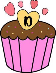 Birthday cupcake with heart on top and letter D
