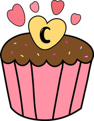 Birthday cupcake with heart on top and letter C
