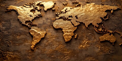 Vintage nautical chart with embossed gold texture and detailed coastlines in antique style