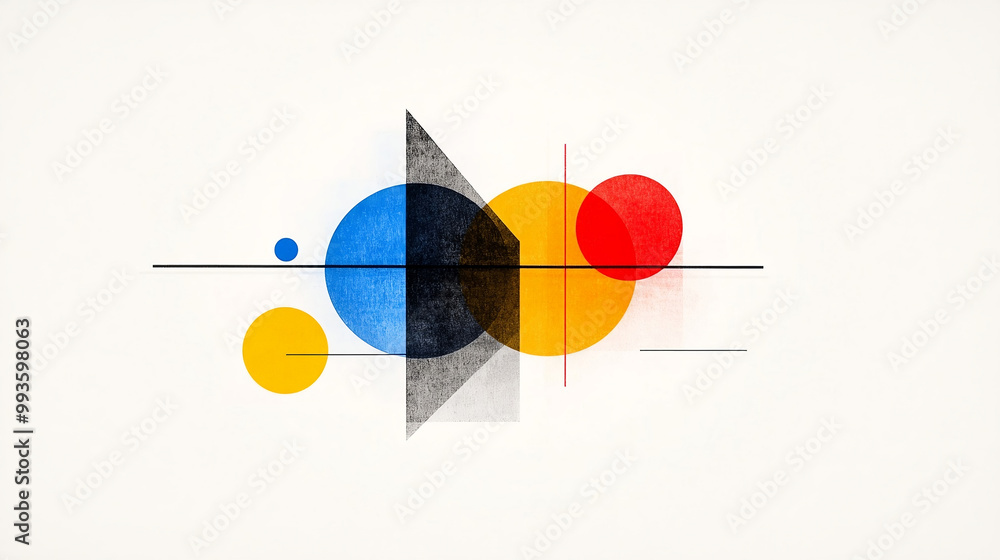 Poster abstract colorful circles and lines on white paper background. minimalistic design