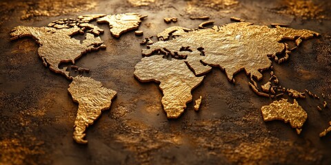 Fototapeta premium Vintage nautical chart with embossed gold texture and detailed coastlines in antique style