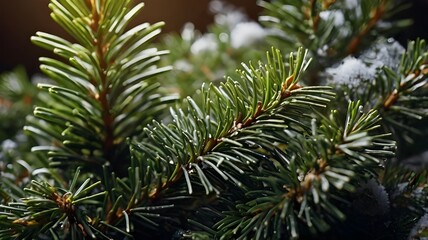 Fototapeta premium close up of pine needles, from a fir tree, close up of a christmas tree, christmas atmosphere