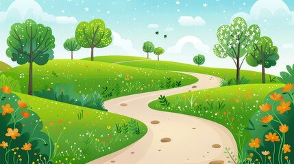 Obraz premium Serene Winding Path through a Blooming Meadow