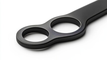 Close-up of a black matte bottle opener with modern design, sharp focus, isolated on white, soft shadows, ample blank space for text overlay