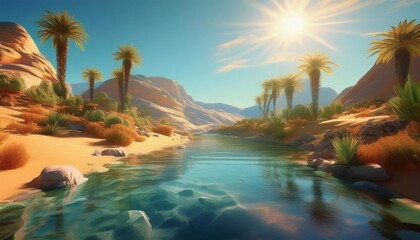 An oasis in the middle of the desert and mountains.