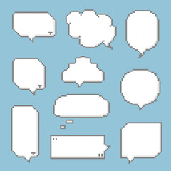 collection set of retro game 8bit pixel speech bubble balloon, flat design vector illustration