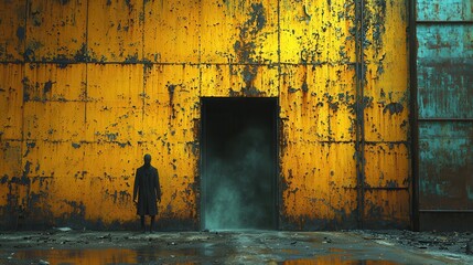Mysterious Figure in Grunge Industrial Setting