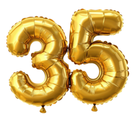 Gold balloons with the number thirty-five for a party