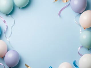 Colorful Birthday Party Frame with Balloons and Ribbons