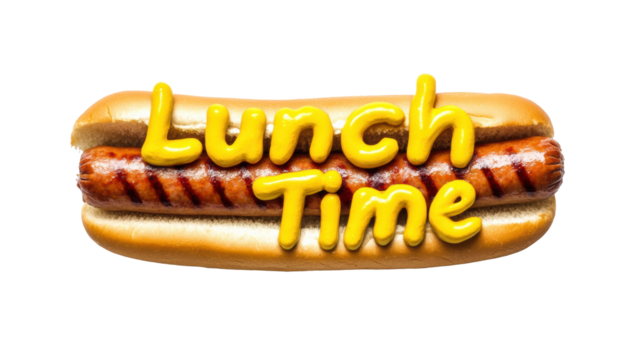Creative lunch graphic featuring a hot dog and playful text