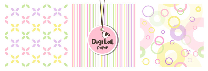 Seamless patterns, Set of colorful endless background design.