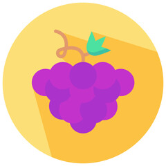grapes round flat vector icon