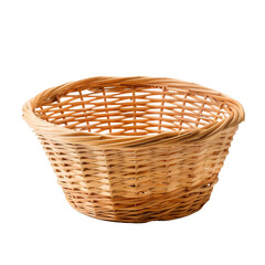 Empty wicker basket, isolated, showcasing natural woven texture and rustic charm