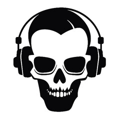 Skull in Glasses and Headphones Silhouette Vector Illustration Transparent Background