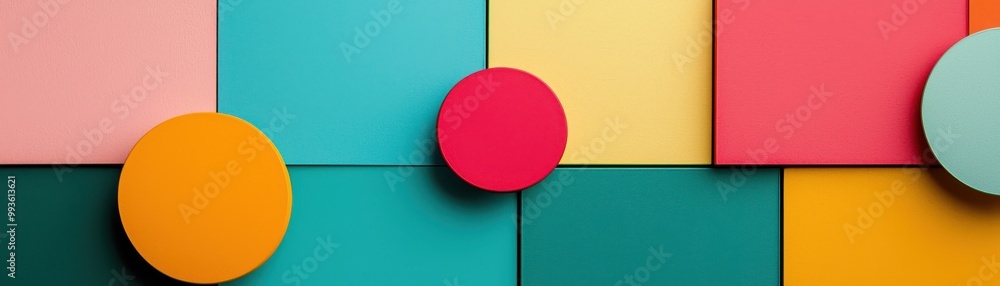 Poster vibrant geometric shapes in various colors create a modern and playful abstract background for creat