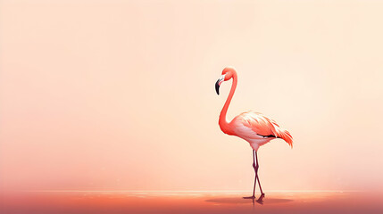 Fototapeta premium A Pink Flamingo Stands Tall Against a Soft Pink Sky, Ready for Your Copy Space