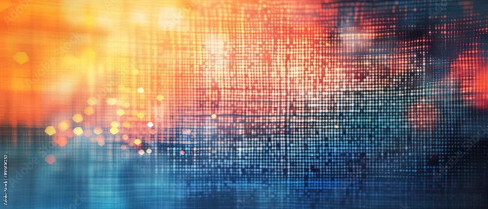 Aufkleber abstract digital artwork with vibrant colors and grid patterns, suggesting technology and data.