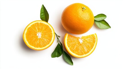 Whole Orange with Perfectly Cut Slices on White Background