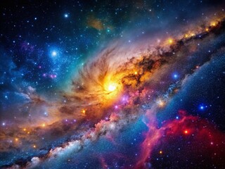 Fototapeta premium Vast Galaxy with Colorful Nebulae and Stars Glimmering in the Infinite Universe at Night Sky