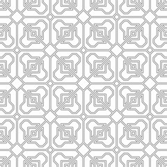 Seamless pattern with geometric shapes and abstract elements in white and gray colors. Suitable for various creative projects or decorative elements.
