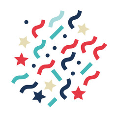 A colorful and festive image of confetti and stars. The confetti is scattered all over the image, with some pieces being larger and others smaller. The stars are scattered throughout the image