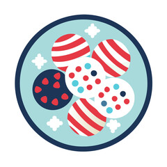 Obraz premium A blue and white plate with a red and white design. The plate is filled with various colored candies