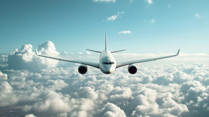 Passenger jet soaring through the clouds, embarking on a journey
