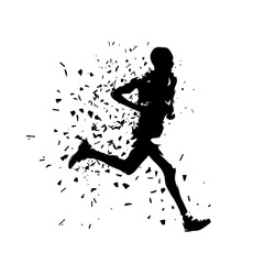 Running man, marathon runner isolated vector silhouette, side view