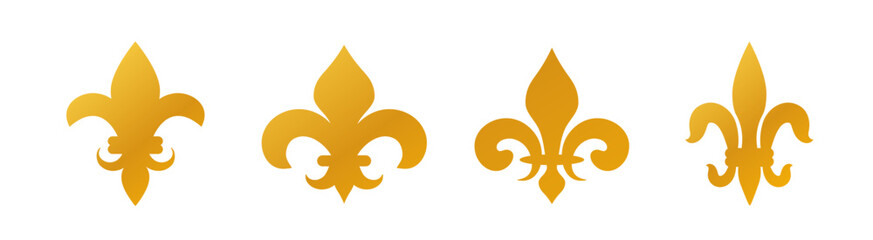 Golden heraldic french lily. Medieval heraldic flower with gradient. Dark Fleur de lis symbol. Traditional dynasty emblem. © Богдан Скрипник