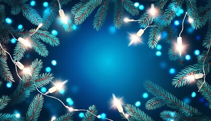 Fototapeta premium Holiday illumination and decoration concept with glowing garlands of bokeh lights twinkling over a dark blue background, magical & festive atmosphere for the season. Made with Generative AI Technology