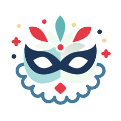 A mask with a blue and white design. The mask is surrounded by a blue and white flower pattern