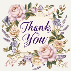 Floral 'Thank You' Sticker for Packaging, Greeting Cards, and Business Use
