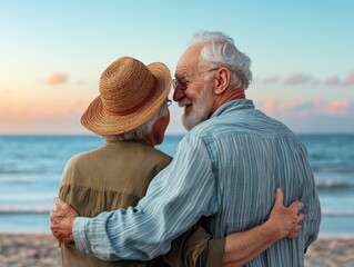 Romantic Sunset Beach Vacation Elderly Couple Finds Love, Freedom, and Serenity in Retirement Embrace the Golden Years with Your Partner on a Beach Getaway